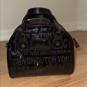 Von Dutch Black Iridescent Logo Handbag